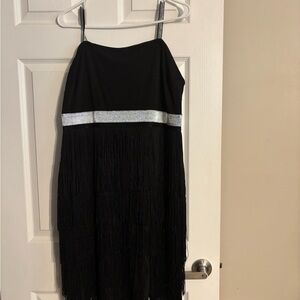 Black Fringe Dress with Silver Accent